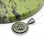 Silver Connemara Marble Marcasite-studded Shamrock Pendant