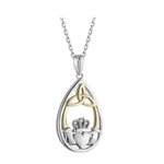 Gold & Silver Diamond Claddagh Trinity Knot Necklace