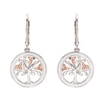 Silver & Rose Gold Tree of Life Earrings with Cubic Zirconia & White Enamel