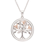 Silver & Rose Gold Tree of Life Necklace with Cubic Zirconia & White Enamel