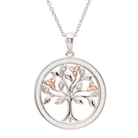 Silver & Rose Gold Tree of Life Necklace with Cubic Zirconia & White Enamel
