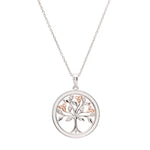 Silver & Rose Gold Tree of Life Necklace with Cubic Zirconia & White Enamel