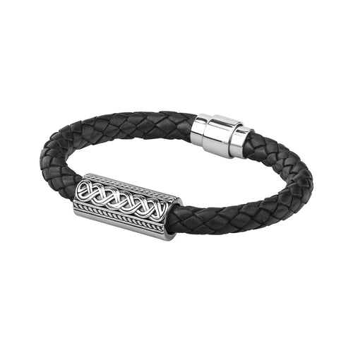 Mens Sterling Silver Celtic Leather Bracelet