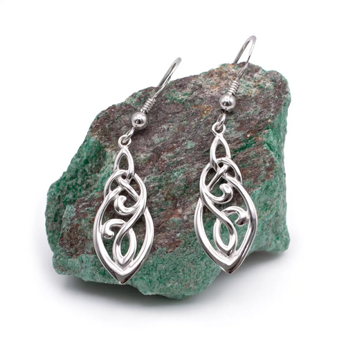 Silver Celtic Long Drop Earrings