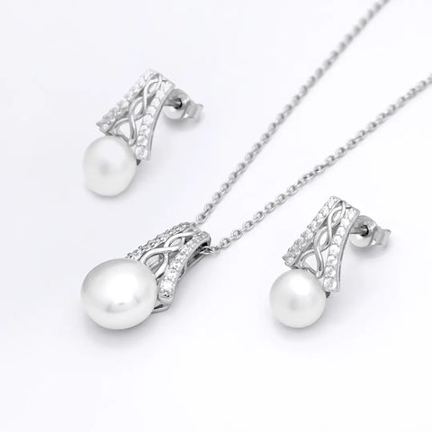 Silver Celtic Pearl Pendant And Earrings Gift Set