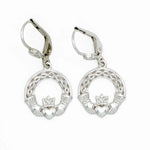 Silver Claddagh Drop Earrings With Celtic Knotwork