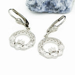 Silver Claddagh Drop Earrings With Celtic Knotwork