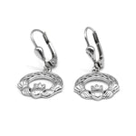 Silver Claddagh Drop Earrings With Celtic Knotwork