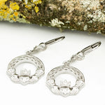 Silver Claddagh Drop Earrings With Celtic Knotwork