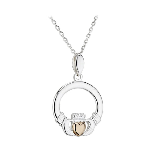 Silver Claddagh Necklace With 10K Gold Heart