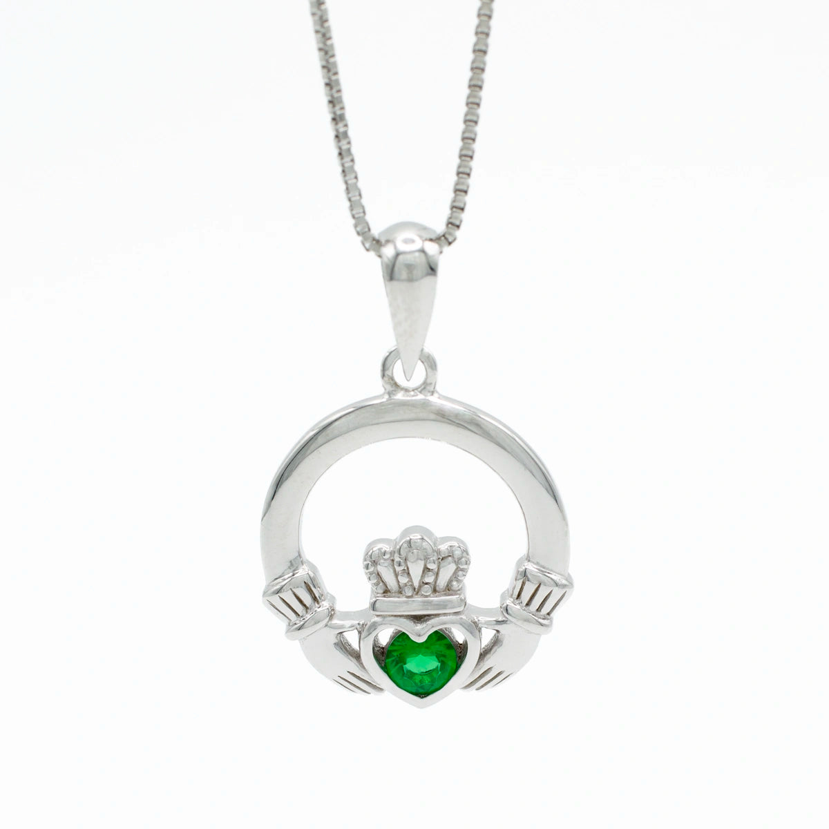 Silver Claddagh Pendant With Green Crystal – view 4