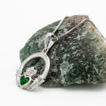 Silver Claddagh Pendant With Green Crystal