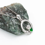 Silver Claddagh Pendant With Green Crystal