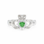 Silver Claddagh Ring With Green Crystal Heart