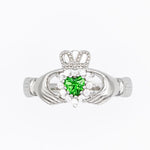 Silver Claddagh Ring With Green Crystal Heart