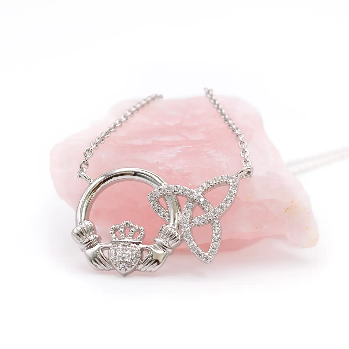 Silver Claddagh Trinity Knot Necklace With Cubic Zirconia – view 2