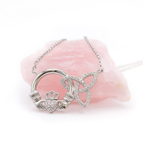 Silver Claddagh Trinity Knot Necklace With Cubic Zirconia