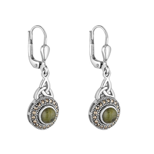 Silver Connemara Marble & Marcasite Trinity Knot Earrings