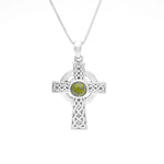 Sterling Silver Celtic Cross Pendant Featuring Connemara Marble