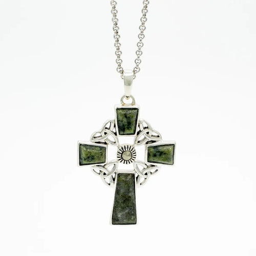 Silver Connemara Marble Celtic Cross Pendant