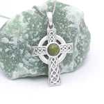 Sterling Silver Celtic Cross Pendant Featuring Connemara Marble