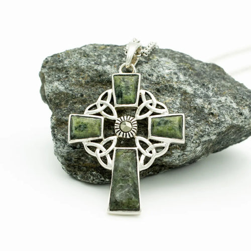Silver Connemara Marble Celtic Cross Pendant