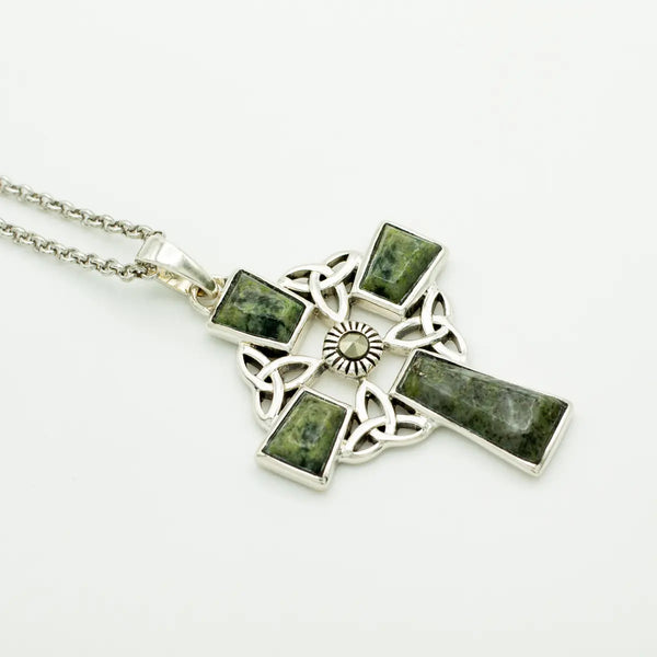 Silver Connemara Marble Celtic Cross Pendant