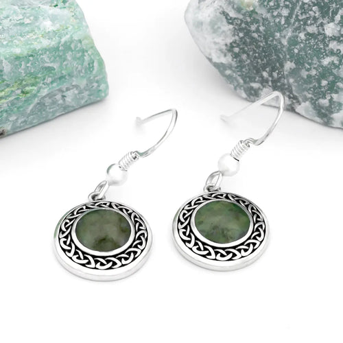 Silver Connemara Marble Celtic Knot Drop Earrings
