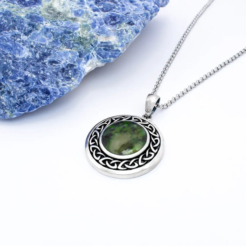 Silver Connemara Marble Round Celtic Knot Pendant