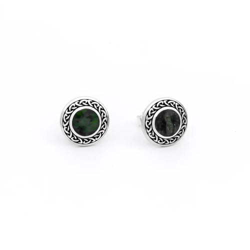 Silver Connemara Marble Round Celtic Stud Earrings
