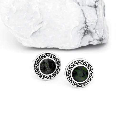 Silver Connemara Marble Round Celtic Stud Earrings