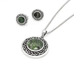 Silver Connemara Marble Round Celtic Stud Earrings