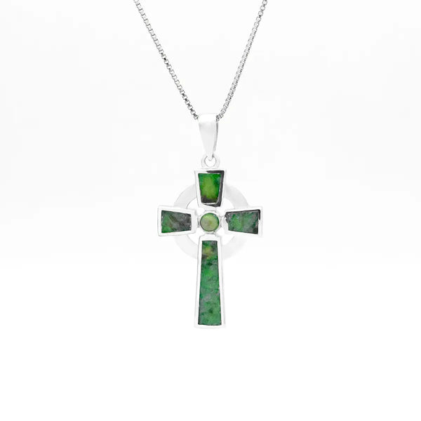 Silver Connemara Marble Cross Necklace