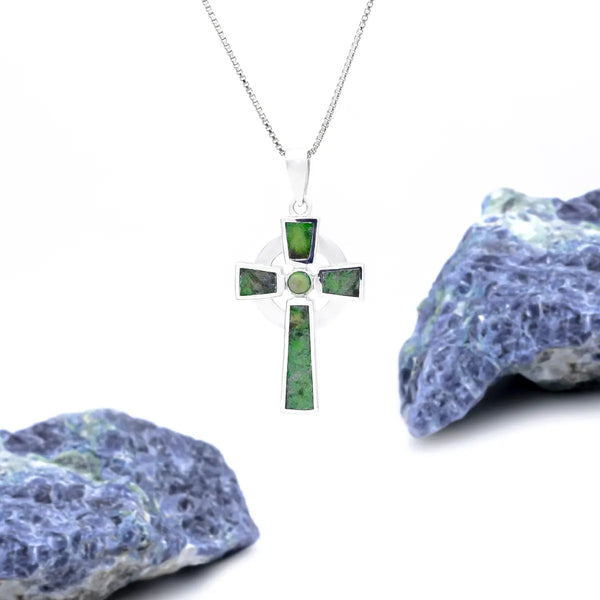 Silver Connemara Marble Cross Necklace