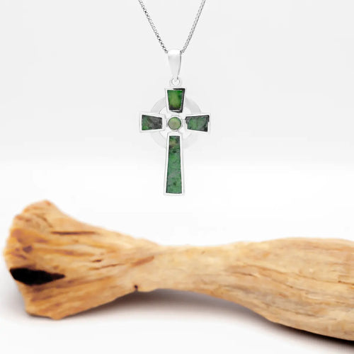 Silver Connemara Marble Cross Necklace