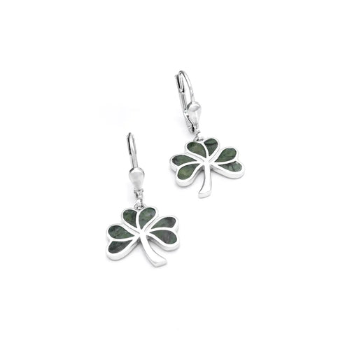 Silver Connemara Marble Shamrock Drop Earrings