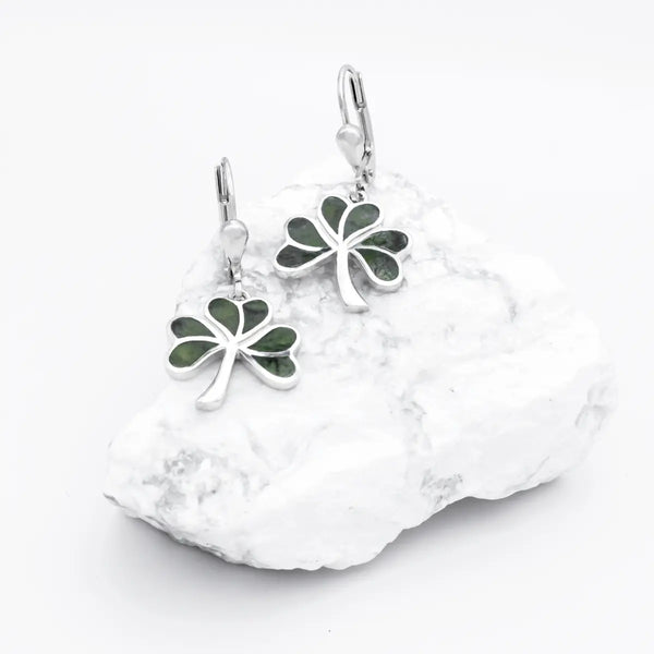 Silver Connemara Marble Shamrock Drop Earrings