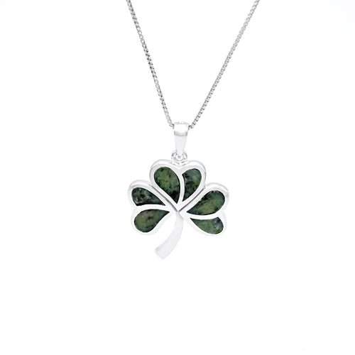 Sterling Silver Connemara Marble Irish Shamrock Necklace