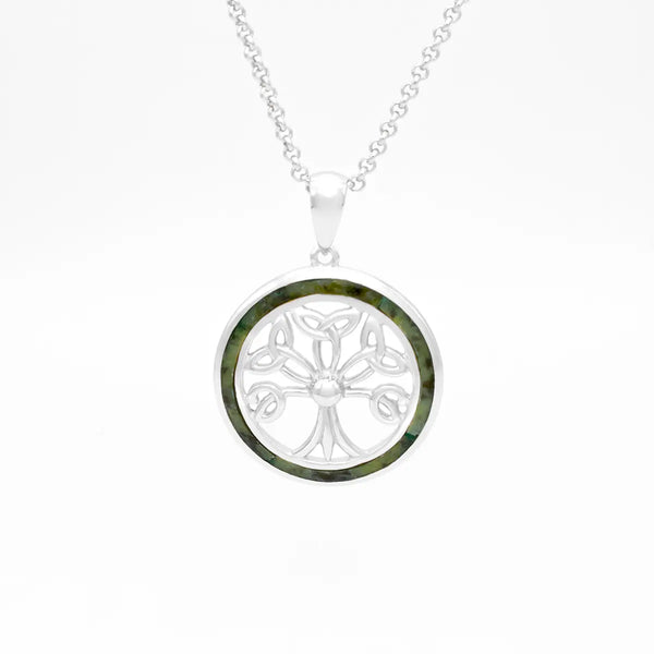 Connemara Marble Celtic Tree Of Life Pendant in Sterling Silver