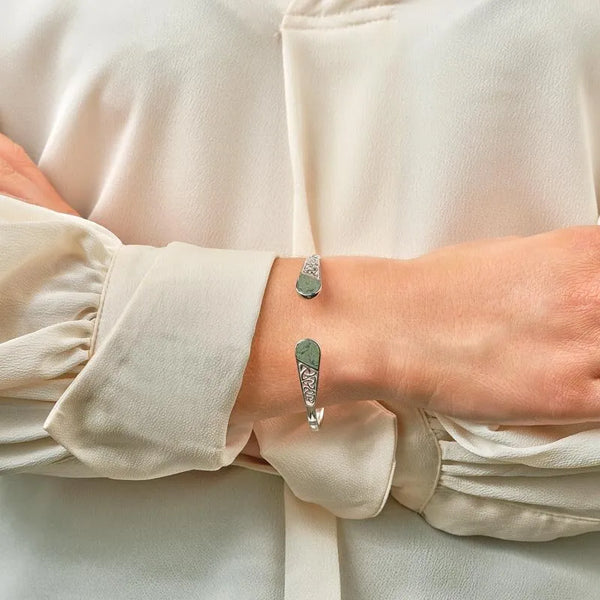 Silver Trinity Knot Bangle Inlaid With Connemara Marble