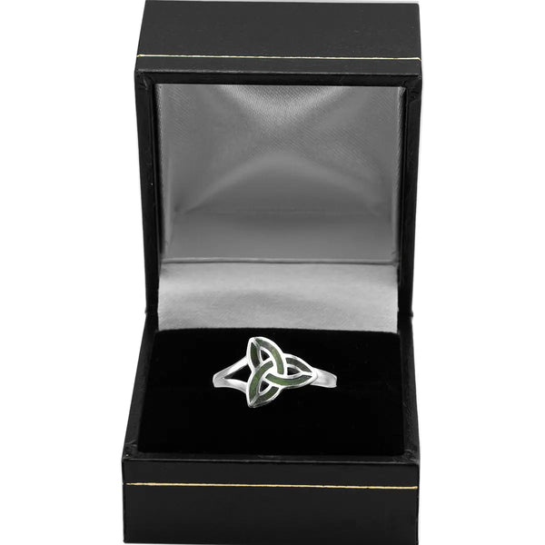 Silver Connemara Marble Trinity Knot Ring