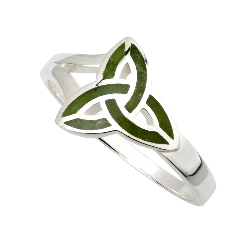 Silver Connemara Marble Trinity Knot Ring