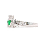 Silver Claddagh Ring With Synthetic Emerald Heart