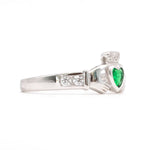 Silver Claddagh Ring With Synthetic Emerald Heart