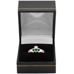 Silver Claddagh Ring With Synthetic Emerald Heart
