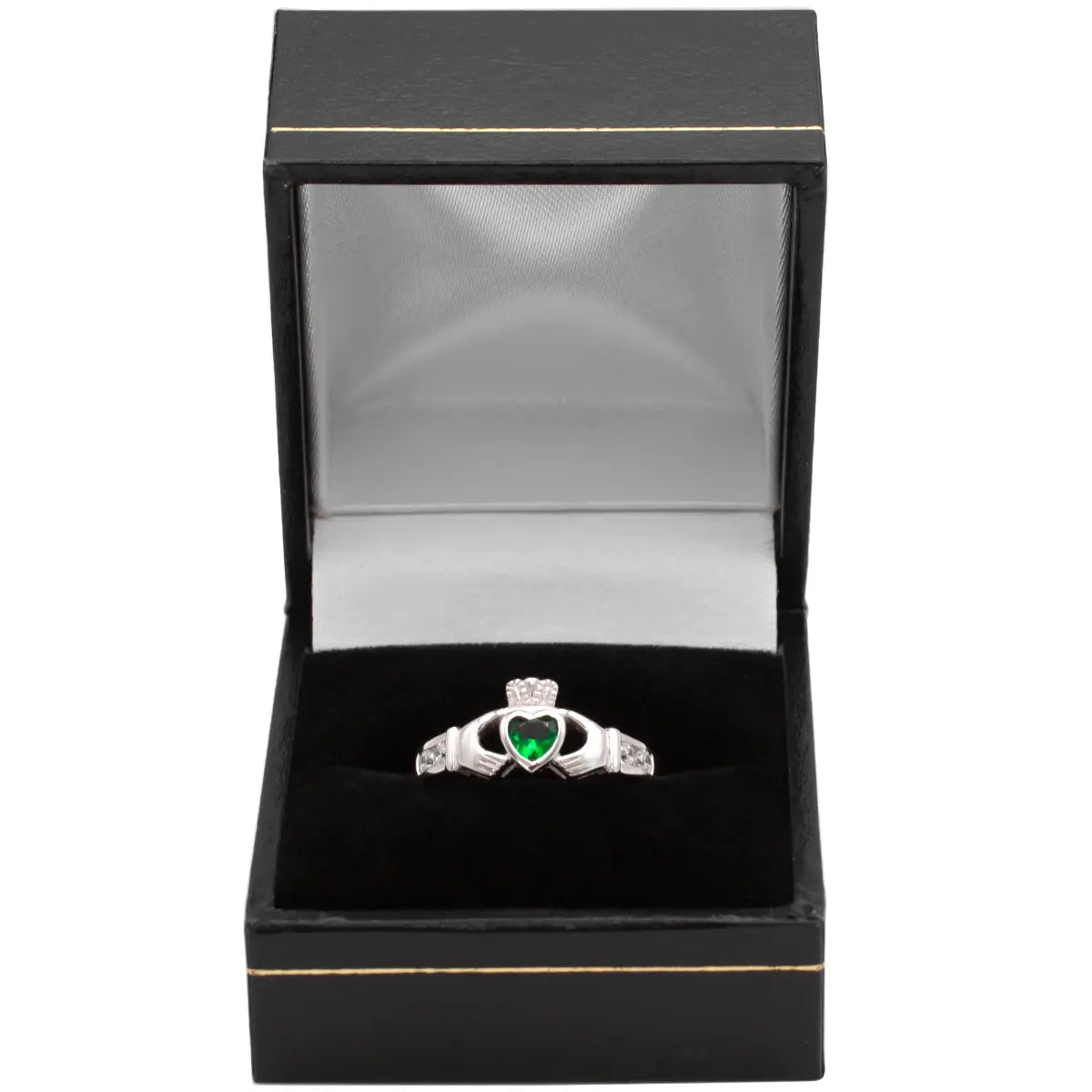 Silver Claddagh Ring With Synthetic Emerald Heart – view 5