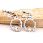 Sterling Silver Claddagh Drop Earrings with 10k Gold Heart