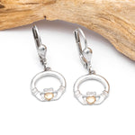 Sterling Silver Claddagh Drop Earrings with 10k Gold Heart