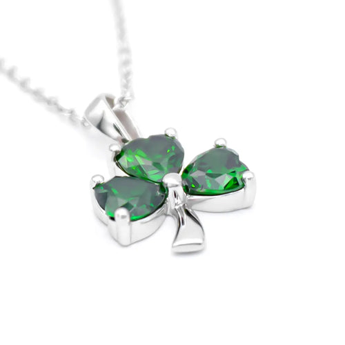 Sterling Silver Shamrock Pendant with Green Gemstone