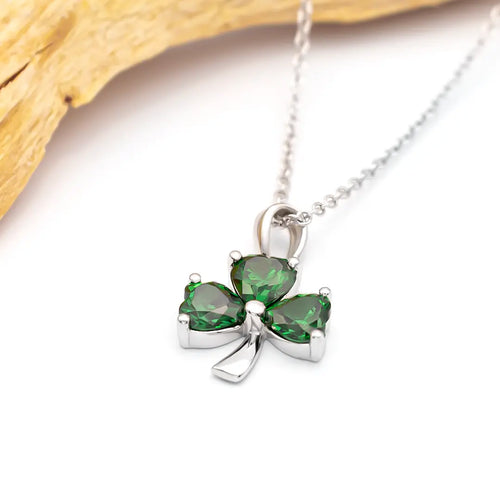 Sterling Silver Shamrock Pendant with Green Gemstone